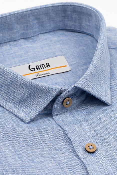 Camasa barbati slim fit albastra din in PREMIUM - guler clasic [9]