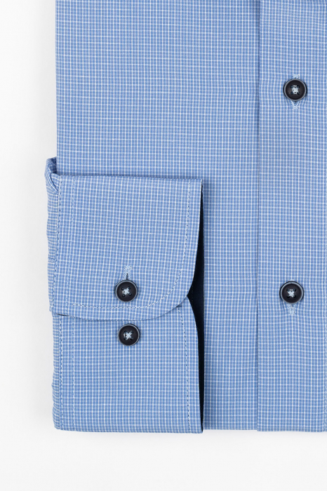 Camasa barbati slim fit albastra deschis cu carouri bleu si albe [2]