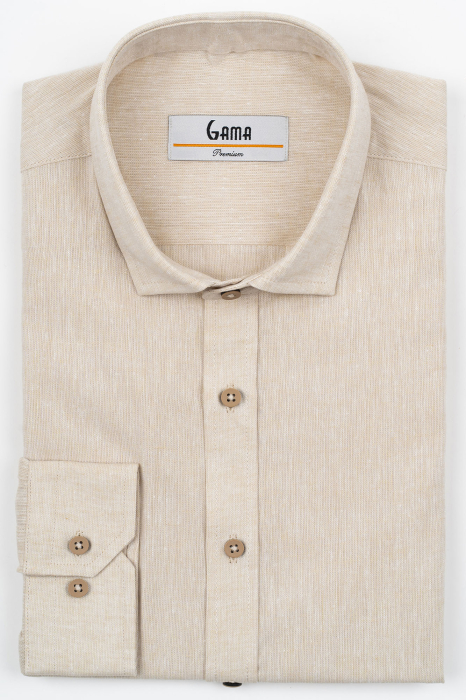 Camasa barbati slim fit bej din in PREMIUM - guler clasic [8]