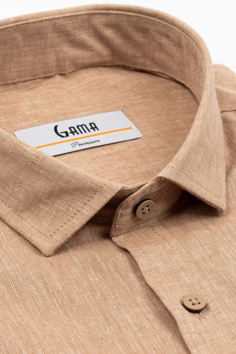 Camasa barbati slim fit bej-inchis din in PREMIUM - guler clasic [5]