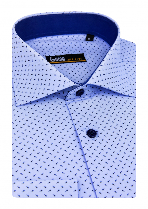 Camasa barbati slim fit bleu cu imprimeuri [2]