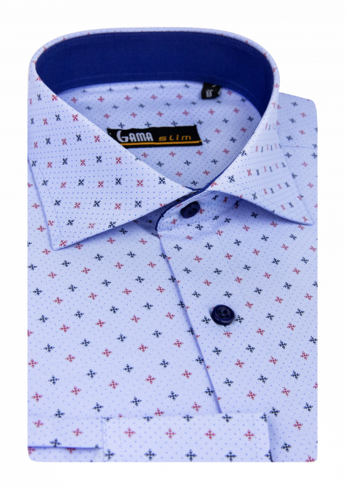 Camasa barbati slim fit bleu cu imprimeuri colorate [2]