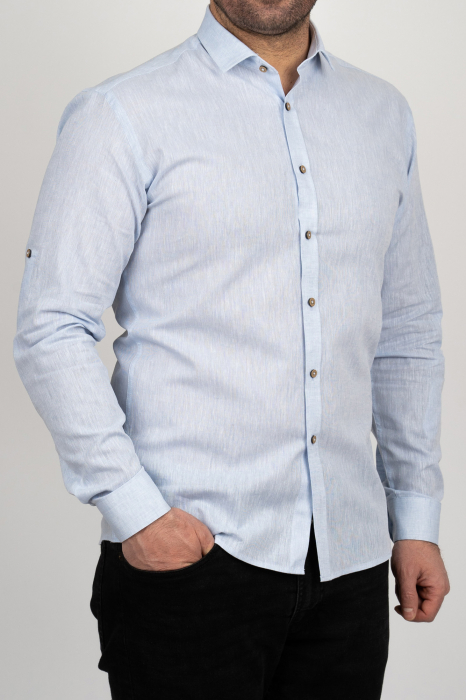 Camasa barbati slim fit bleu din in PREMIUM - guler clasic [1]