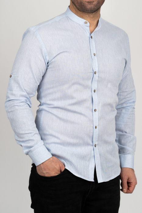 Camasa barbati slim fit bleu din in PREMIUM - guler tunica [1]