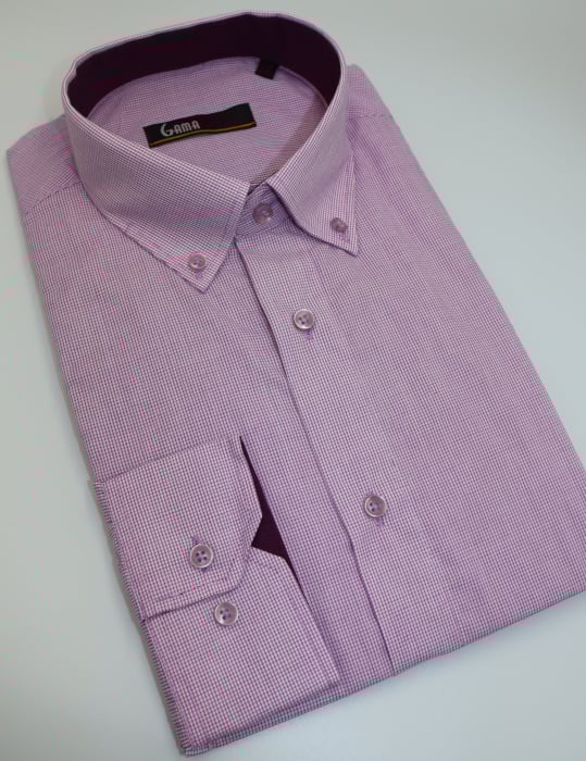 Camasa barbati slim fit roz cu carouri mici mov [3]