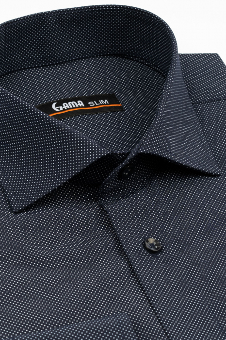 Camasa barbati slim fit bleumarin cu imprimeu alb [2]