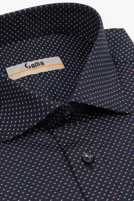 Camasa barbati slim fit bleumarin cu imprimeu alb si maro PREMIUM [3]