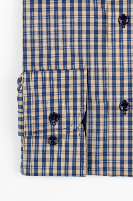 Camasa barbati slim fit cappuccino cu caro fin alb si bleumarin [2]