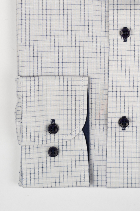 Camasa barbati slim fit crem cu carouri bleumarin [2]