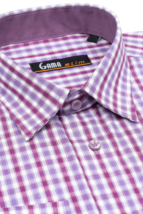 Camasa barbati slim fit cu carouri mov [2]