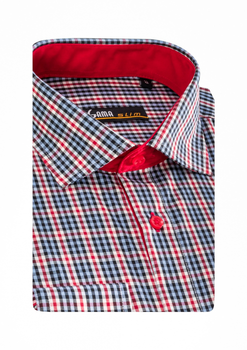 Camasa barbati slim fit cu carouri rosii [2]