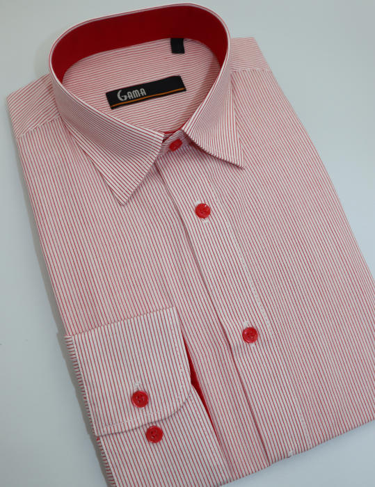 Camasa barbati slim fit alba cu dungi rosii [3]