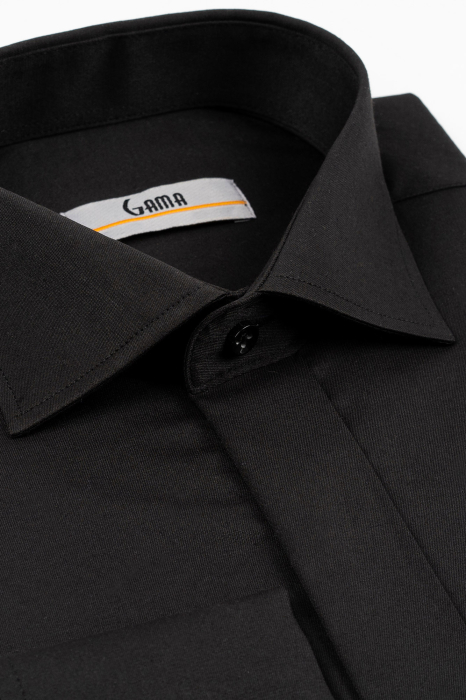 Camasa barbati slim fit eleganta neagra cu nasturi ascunsi si manseta dubla CONFORT [3]