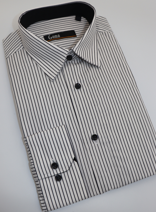 Camasa barbati slim fit alba cu dungi negre [3]