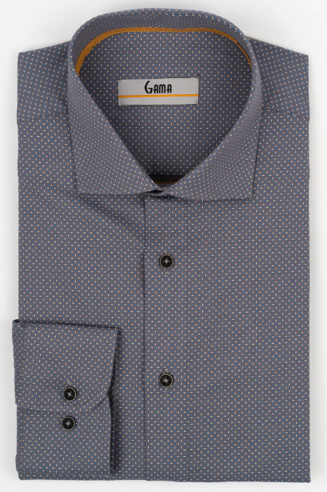 Camasa barbati slim fit gri cu imprimeu albastru si alb CONFORT [1]
