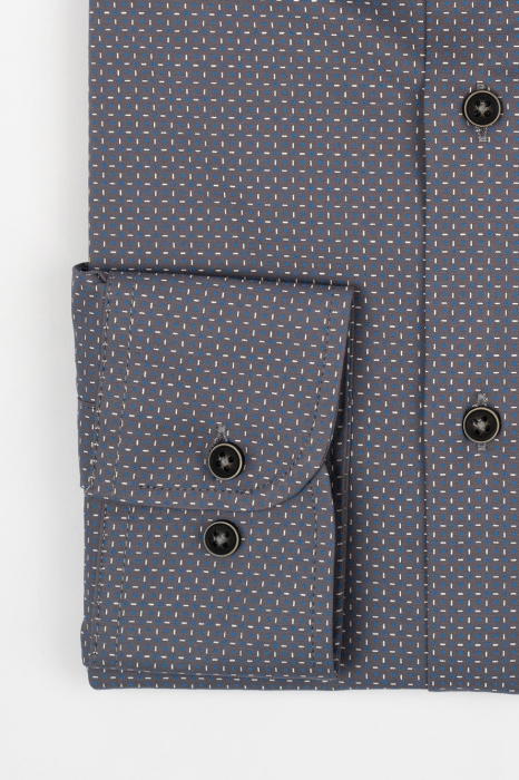 Camasa barbati slim fit gri cu imprimeu albastru si alb CONFORT [2]