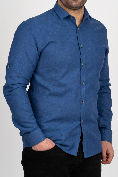 Camasa barbati slim fit navy din in PREMIUM - guler clasic [2]