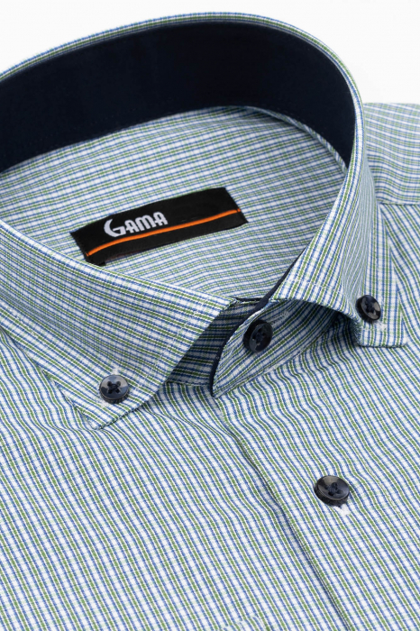 Camasa barbati slim fit alba cu carouri albastre si verzi [3]