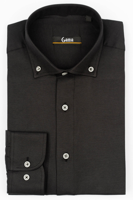 Camasa barbati slim fit  neagra Oxford [4]