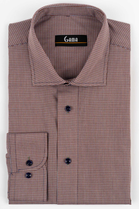 Camasa barbati slim fit maro cu carouri albe [1]