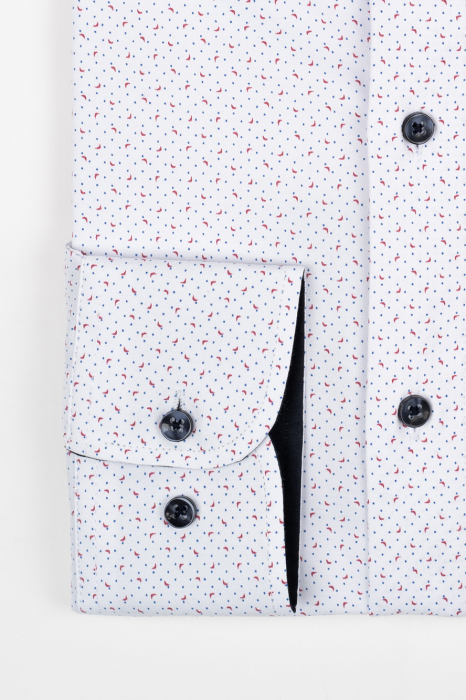Camasa barbati slim fit alba cu imprimeu albastru si rosu- CONFORT [2]