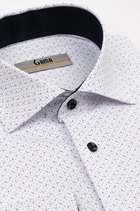 Camasa barbati slim fit alba cu imprimeu albastru si rosu- CONFORT [3]