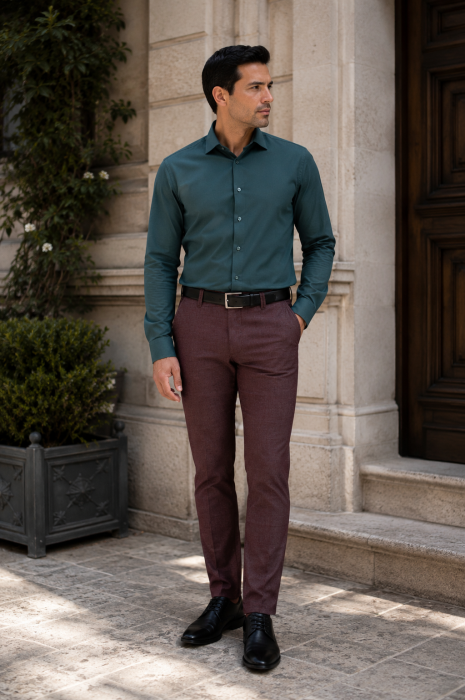 Camasa barbati slim fit verde-padure CONFORT [3]
