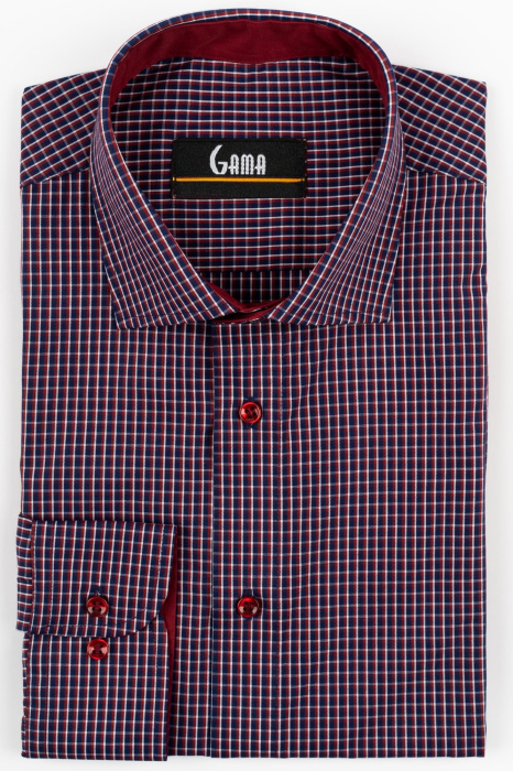 Camasa barbati slim fit visinie cu carouri bleumarin si albe 2XL [1]