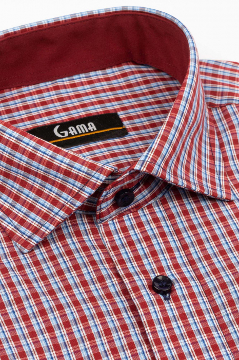 Camasa barbati slim fit bordo cu caro albastru [3]