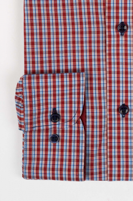 Camasa barbati slim fit bordo cu caro albastru [2]