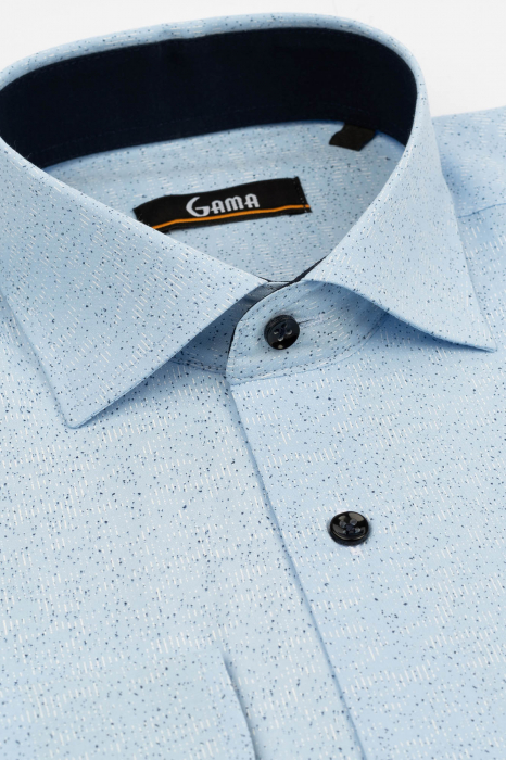 Camasa regular bleu cu imprimeuri albe si bleumarin 2XL [3]