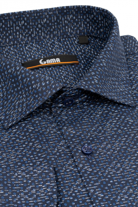 Camasa bleumarin slim cu imprimeuri florale albastre [3]