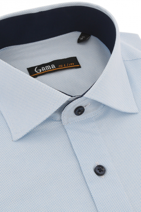Camasa bumbac alba slim cu picouri bleu [3]