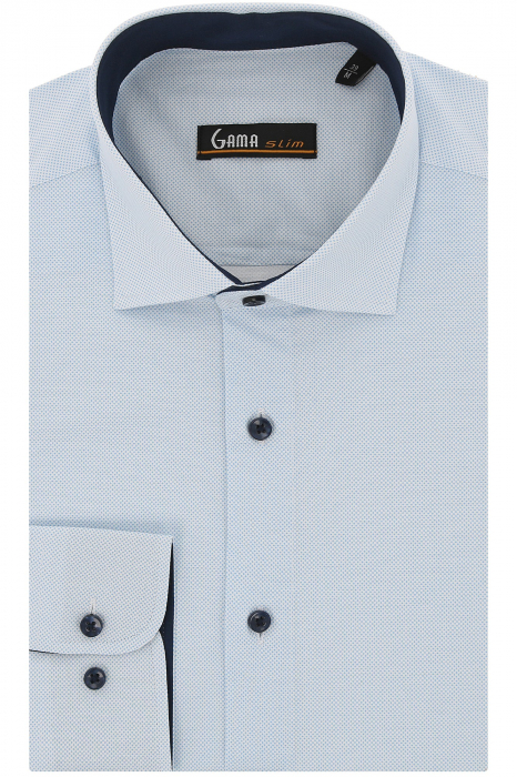 Camasa bumbac alba slim cu picouri bleu [2]