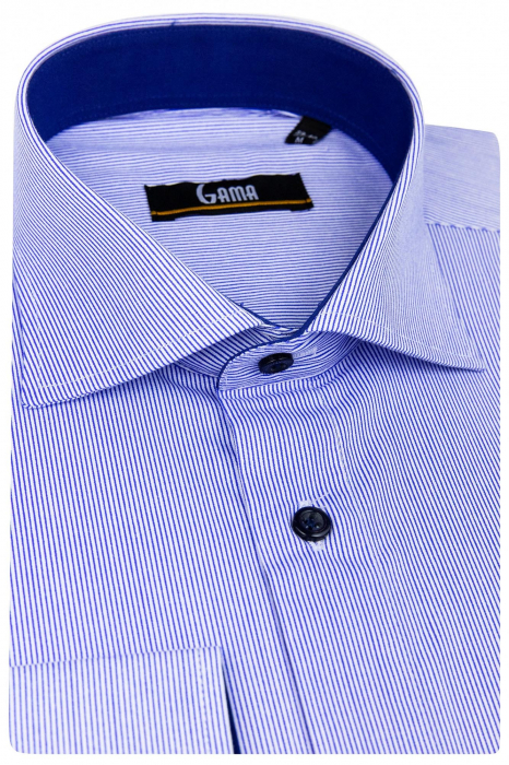 Camasa bumbac regular 2XL alba cu dungi albastre [2]