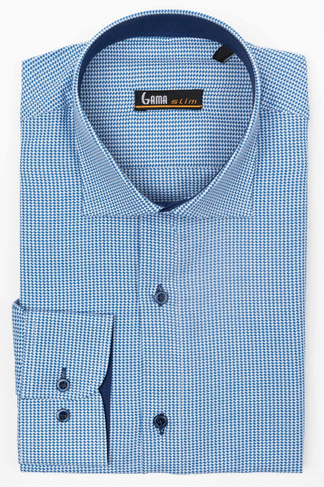 Camasa bumbac slim fit cu imprimeuri geometrice bleumarin [2]