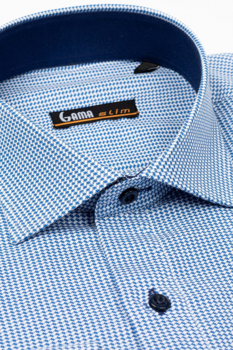 Camasa bumbac slim fit cu imprimeuri geometrice bleumarin [3]