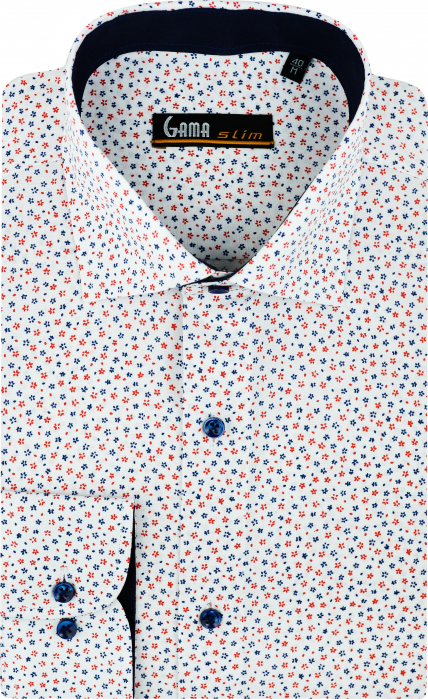 Camasa casual slim alba cu imprimeuri colorate [2]