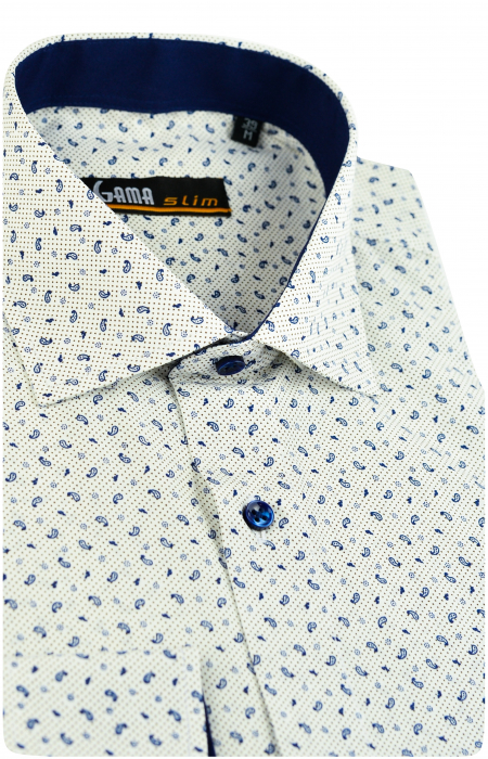 Camasa casual slim fit alba cu imprimeu mixt [2]