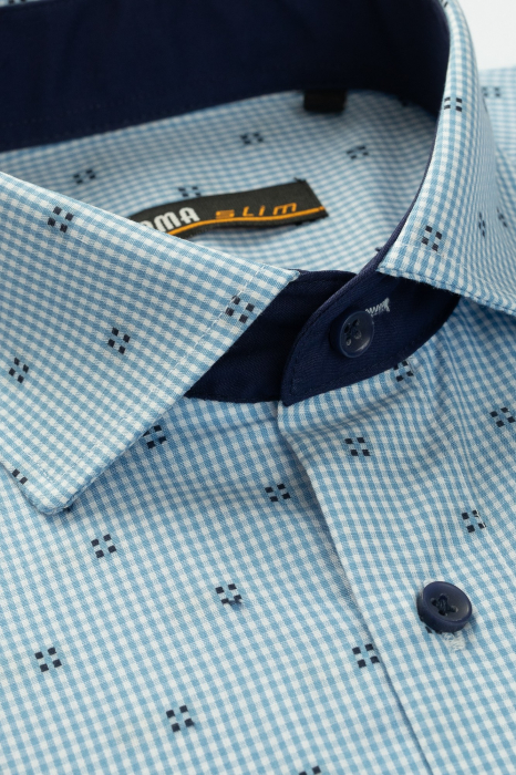 Camasa casual slim fit bleu cu imprimeuri [5]