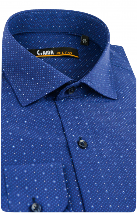 Camasa cu imprimeuri florale slim bleumarin [2]