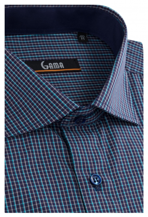 Camasa cu maneca lunga regular bleumarin cu carouri [2]