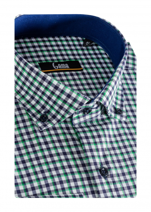 Camasa cu maneca lunga regular verde cu carouri [2]