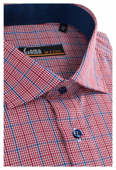 Camasa cu maneca lunga slim rosie cu carouri [2]