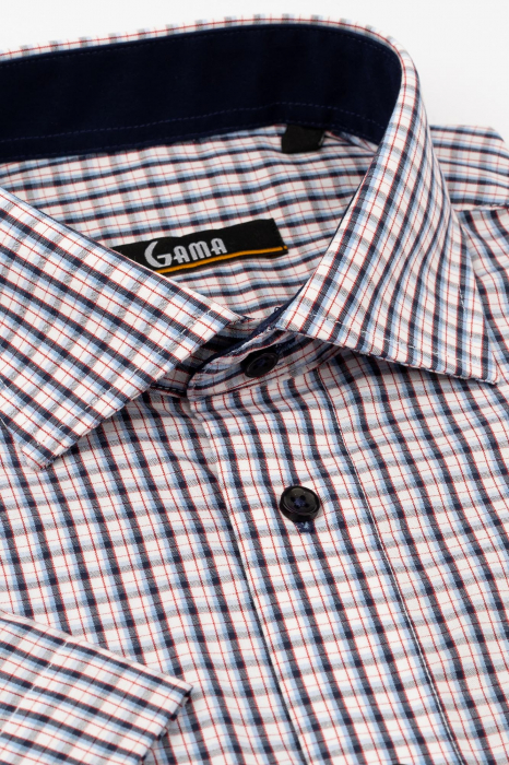 Camasa cu maneca scurta regular cu carouri albastre cu rosu 2XL [2]