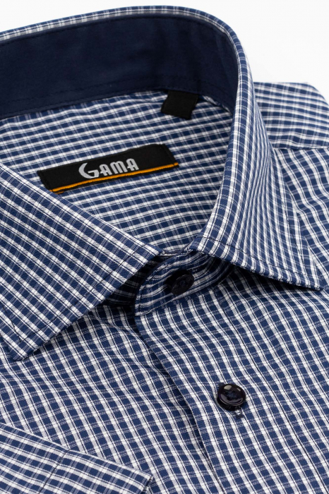 Camasa cu maneca scurta regular cu carouri albastre si albe 2XL [2]
