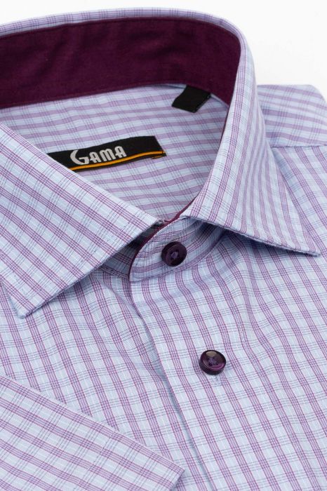 Camasa cu maneca scurta regular fit cu carouri albastre si mov [2]