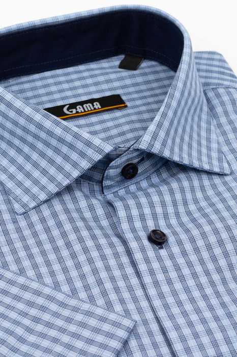 Camasa cu maneca scurta regular fit cu carouri bleumarin [2]