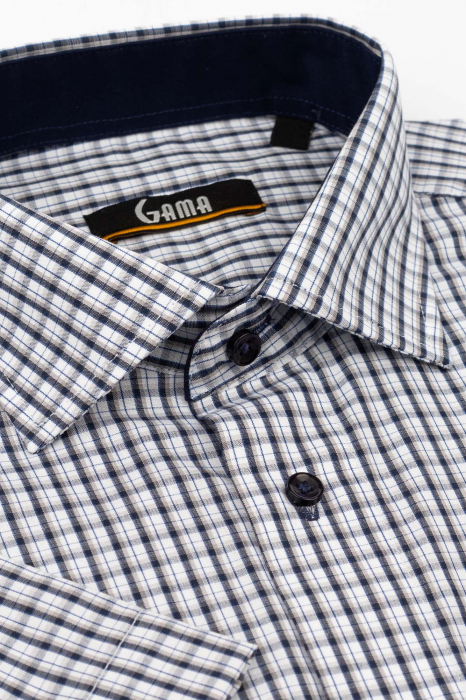 Camasa cu maneca scurta regular fit cu carouri bleumarin si gri [2]