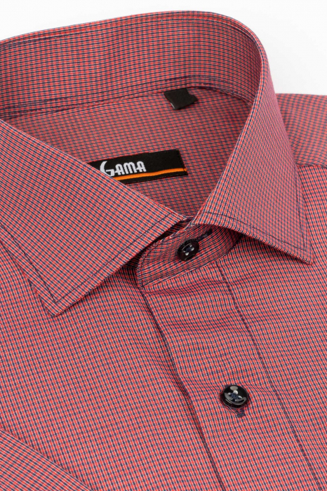 Camasa cu maneca scurta regular fit cu carouri bleumarin si rosii [2]